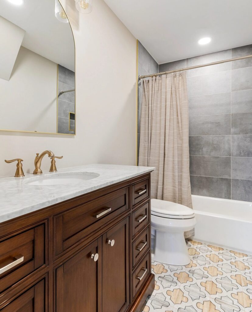 Bathroom tile and waterproofing detail in NYC remodeling project by Gurri Remodel