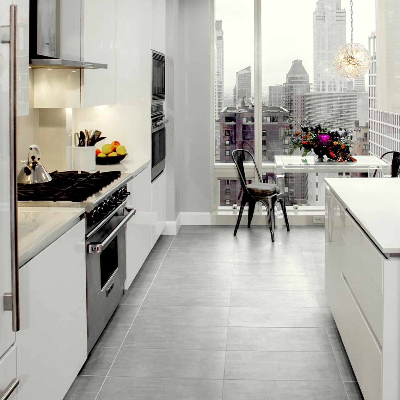 White kitchen remodeling Upper West Side NYC with modern minimalist design by Gurri Remodel
